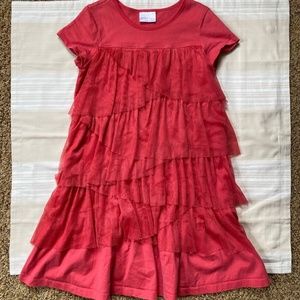 Hanna Andersson Girls Dress Size 140 US 10 Tiered Ruffle Cotton Red Short Sleeve